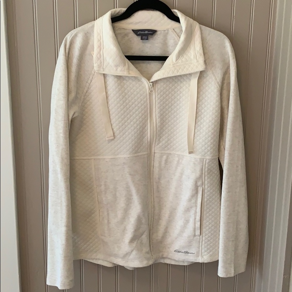 Eddie Bauer, size L, cream zipper sweatshirt